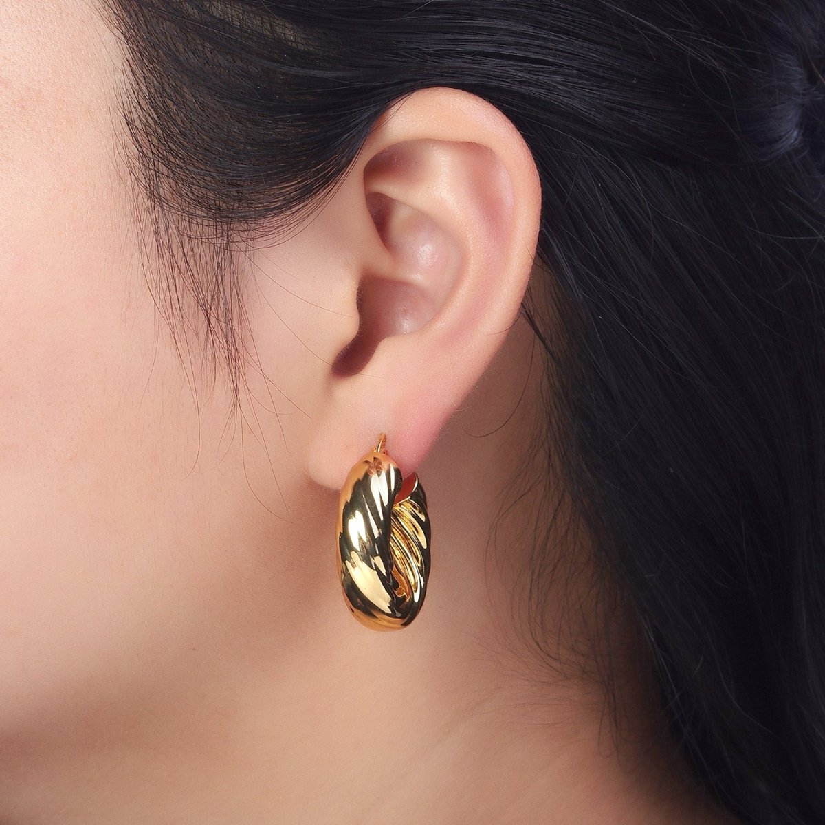 30mm Chubby Twisted Croissant French Lock Latch Earrings in Gold & Silver | AB144 AB145 - DLUXCA