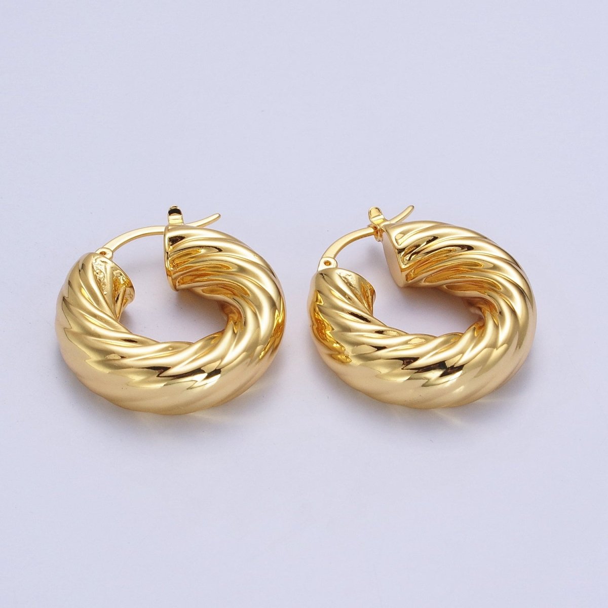 30mm Chubby Twisted Croissant French Lock Latch Earrings in Gold & Silver | AB144 AB145 - DLUXCA