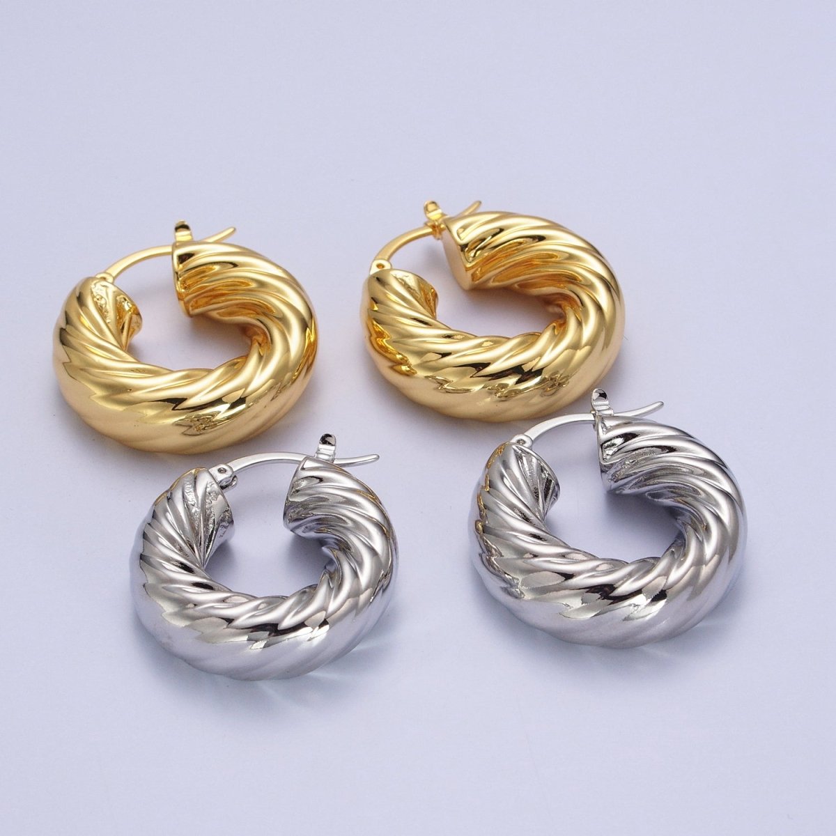 30mm Chubby Twisted Croissant French Lock Latch Earrings in Gold & Silver | AB144 AB145 - DLUXCA