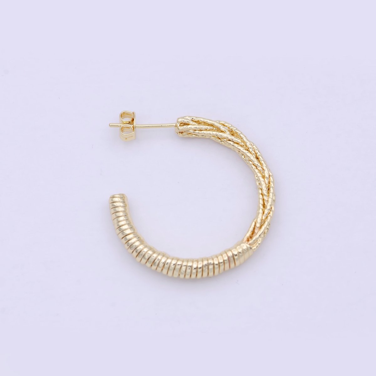 30mm Geometric Half Twisted Beaded Textured C-Shaped Hoop Earrings | Q-421 - DLUXCA