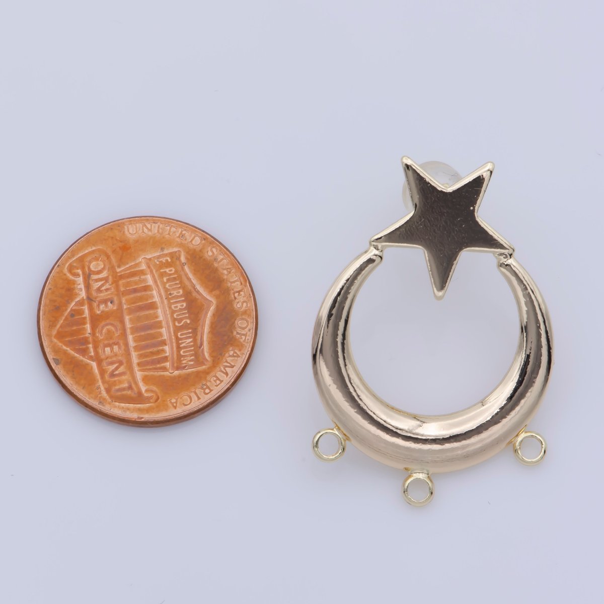 30mm Gold Star Hoop Earring w/ open link for Charm in 24K gold Filled, Lead and Nickel free, Star Stud earring supply Component K-266 - DLUXCA