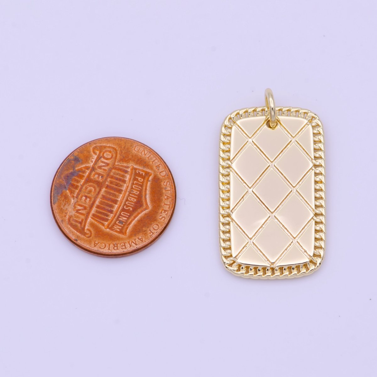 30mm Gold Textured Rhombus Tag Charm | D-492 - DLUXCA