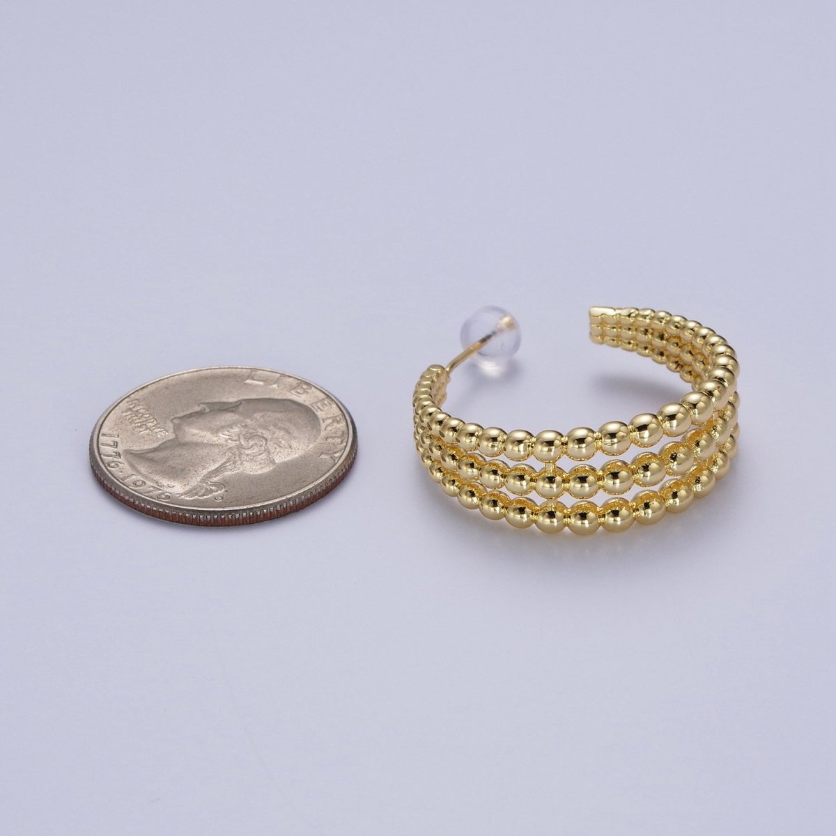 30mm Triple Round Beaded Bubble C-Shaped Hoop Earrings | AE534 - DLUXCA