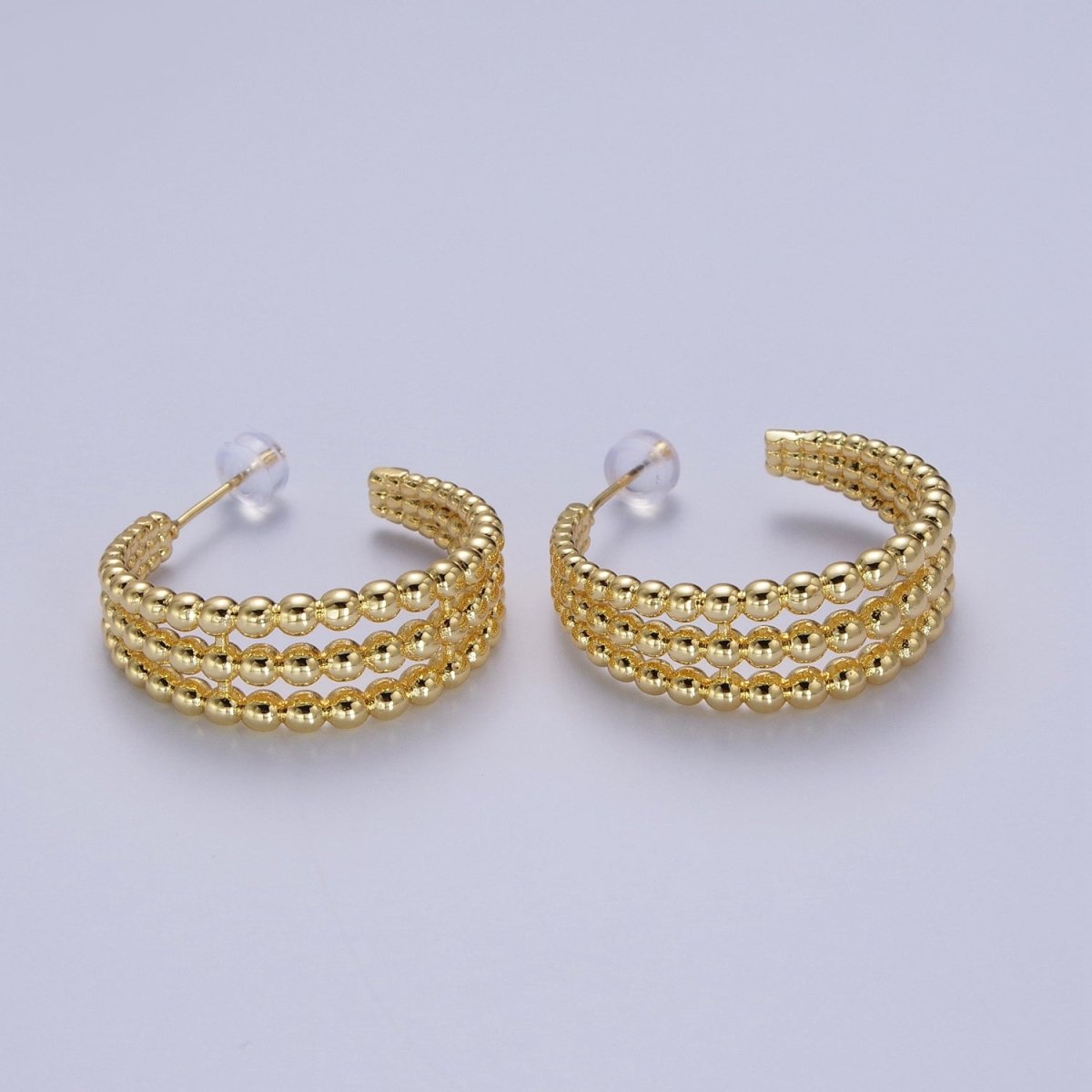 30mm Triple Round Beaded Bubble C-Shaped Hoop Earrings | AE534 - DLUXCA