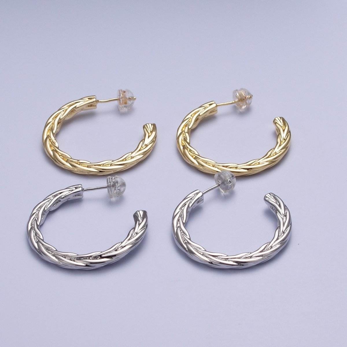 30mm Twisted Hoop Stud Earrings in Gold & Silver P-381 P-382 - DLUXCA
