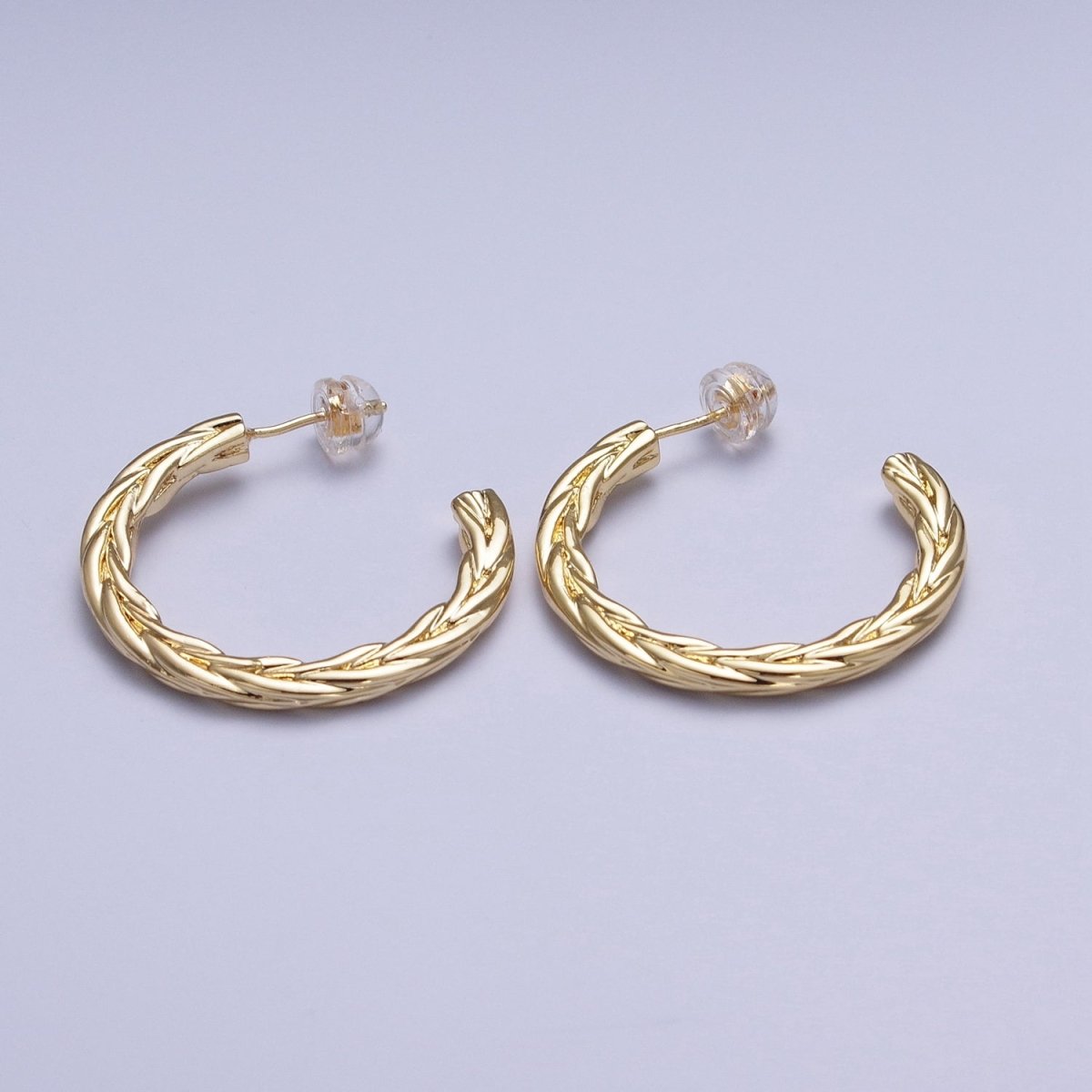 30mm Twisted Hoop Stud Earrings in Gold & Silver P-381 P-382 - DLUXCA