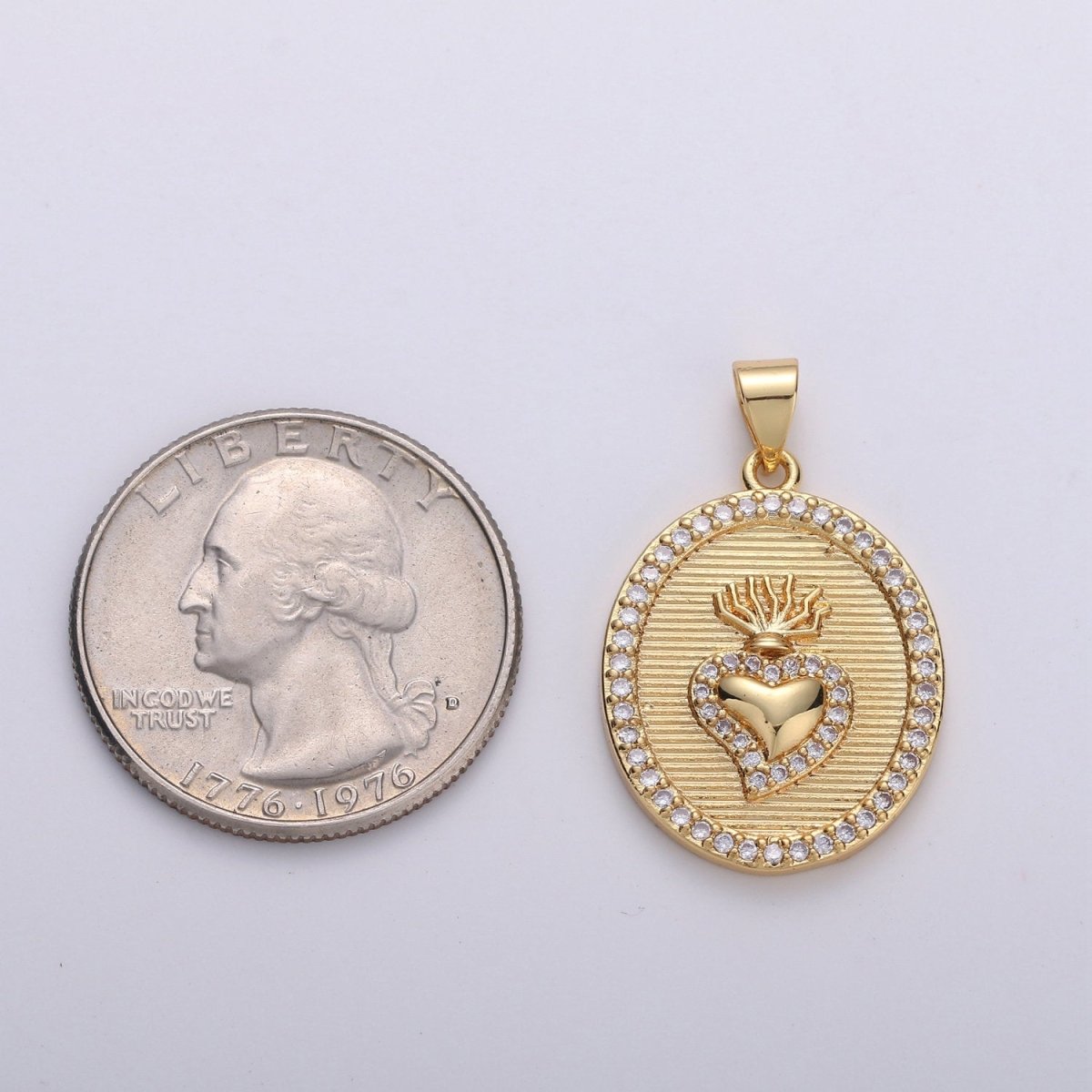 30x20mm 24k Gold Fill Milagro Heart charm, micro pave heart, Medallion heart charms pendant, Sacred Heart Charm bracelet necklace component I-624 - DLUXCA