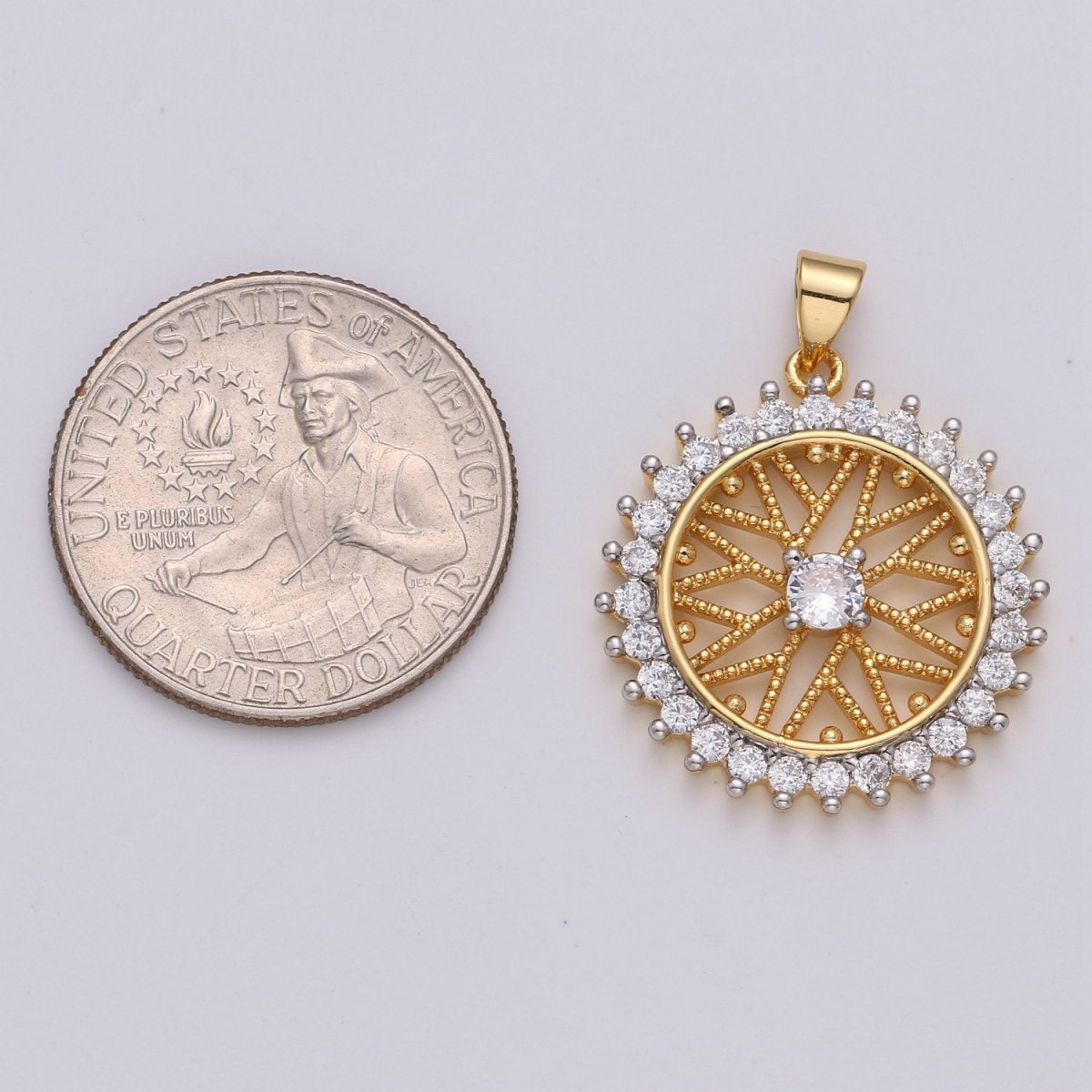 30x24mm 24k Shiny Gold Sun Charms, Micro Pave Sun Charms, Gold Sun Charm, Cubic Zirconia Charms, Celestial Jewelry Charm I-813 - DLUXCA