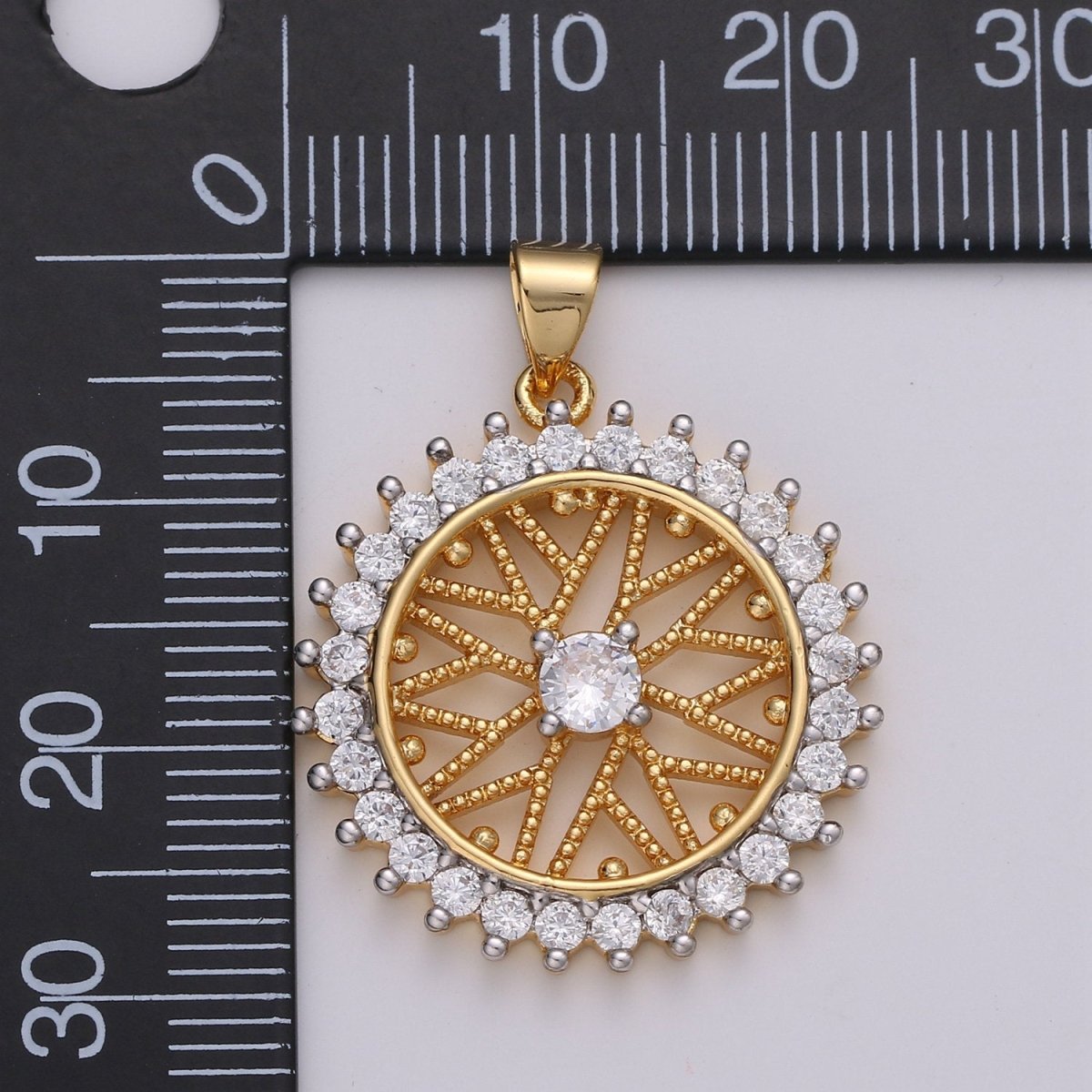 30x24mm 24k Shiny Gold Sun Charms, Micro Pave Sun Charms, Gold Sun Charm, Cubic Zirconia Charms, Celestial Jewelry Charm I-813 - DLUXCA