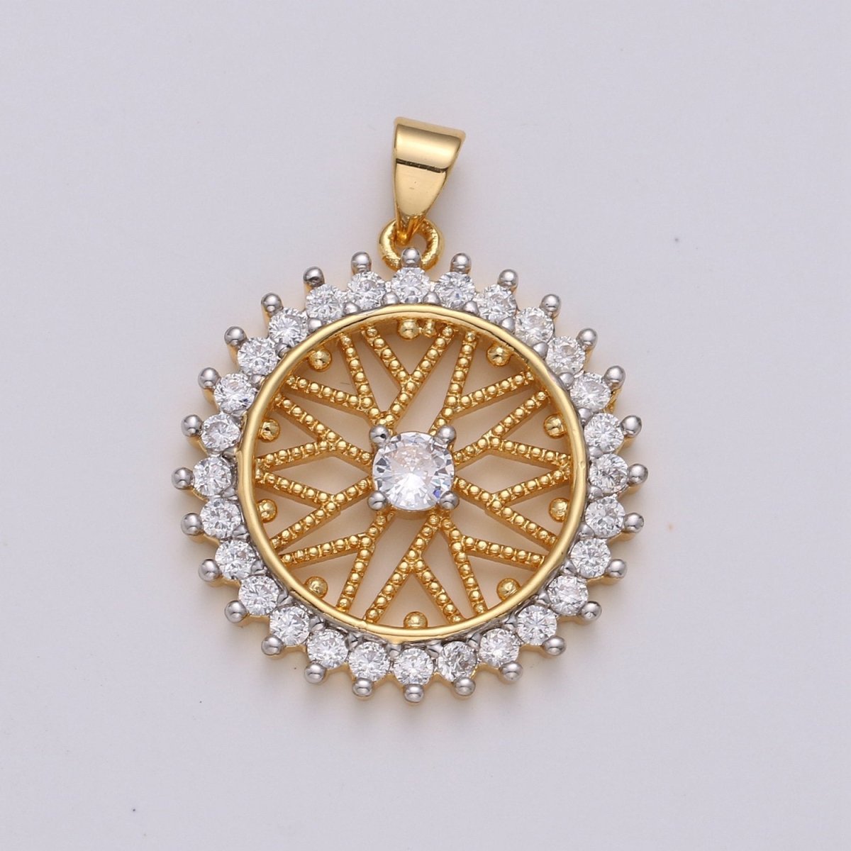 30x24mm 24k Shiny Gold Sun Charms, Micro Pave Sun Charms, Gold Sun Charm, Cubic Zirconia Charms, Celestial Jewelry Charm I-813 - DLUXCA