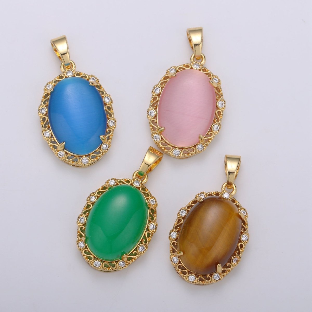 31X17mm Vintage Style Oval Charm 14k Gold Filled Blue Pink
