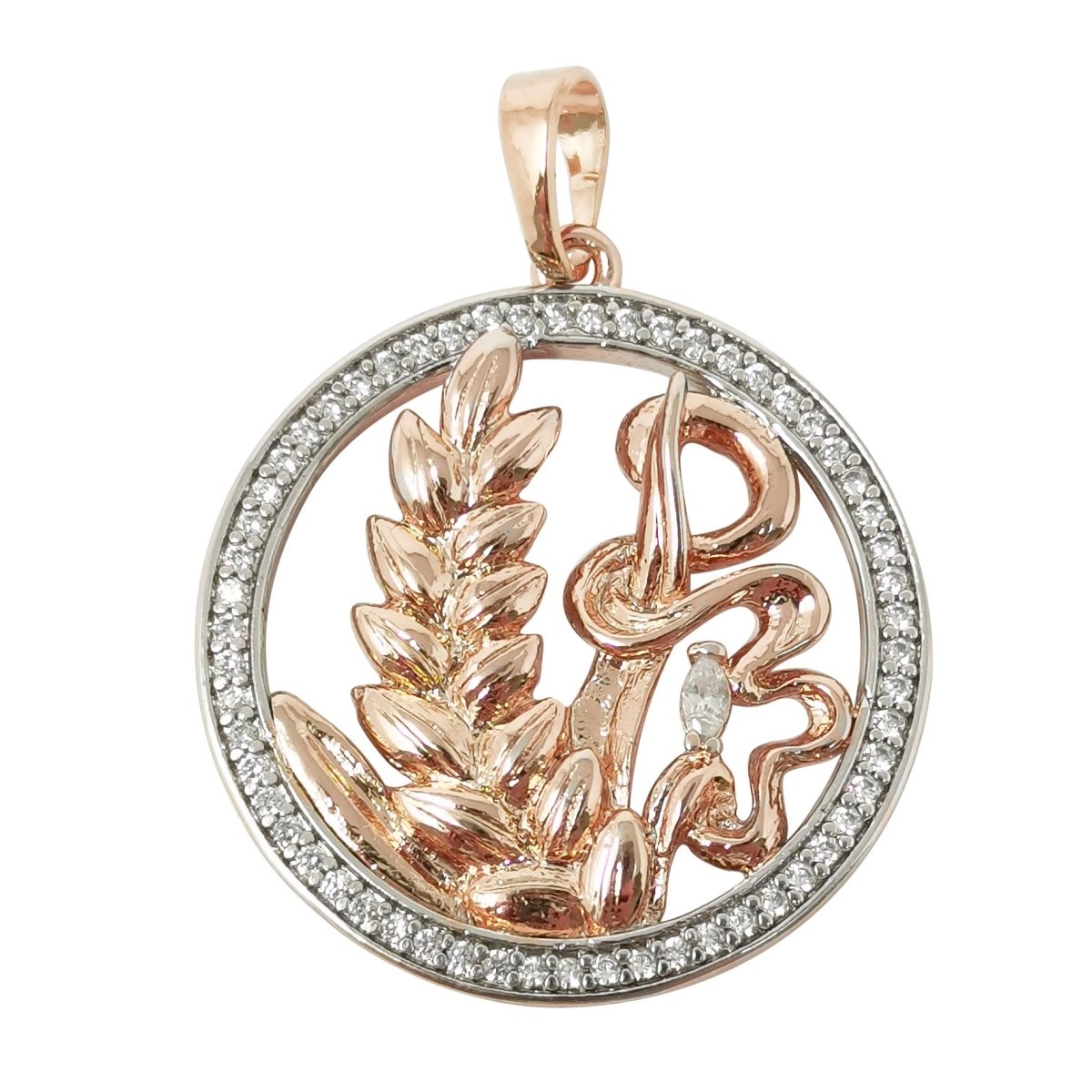 31x23mm Wholesale 18K Gold Filled Rose Gold Plants Pendant in Micro Pave CZ Rhinestones Silver Ring, Pendant for Necklace Bracelet Anklet Making J-183 - DLUXCA