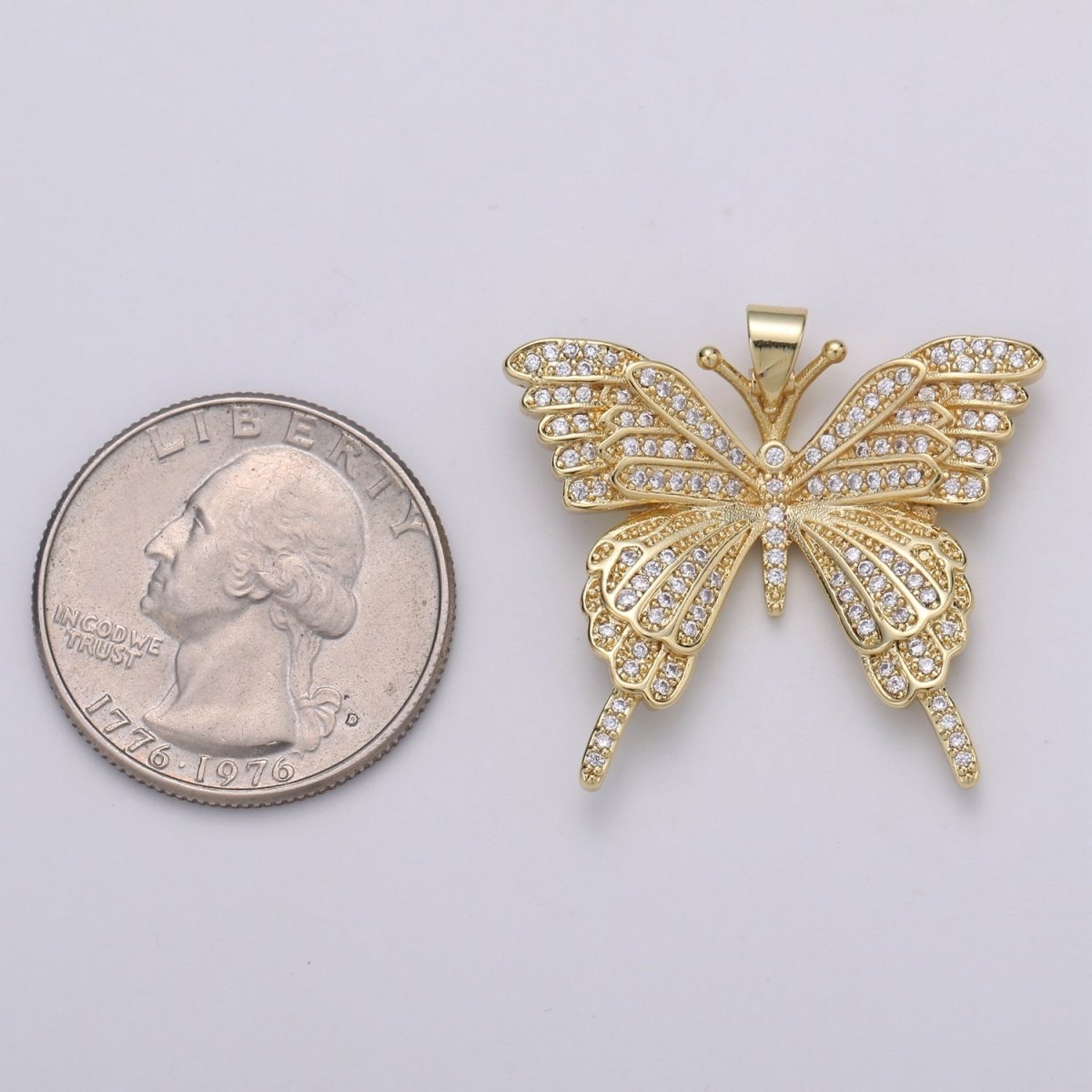 32x27mm Wholesale Gold-Filled Gold or Silver Butterfly Pendant Charm with Rhinestones, Pendant for Necklace Bracelet Anklet Making, Butterfly Zirconia Pendant J-148, J-149 - DLUXCA