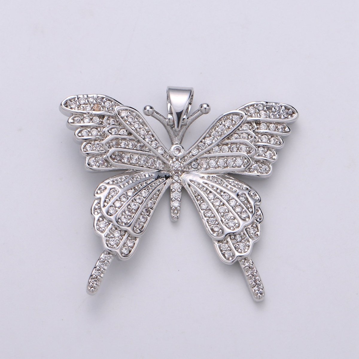 32x27mm Wholesale Gold-Filled Gold or Silver Butterfly Pendant Charm with Rhinestones, Pendant for Necklace Bracelet Anklet Making, Butterfly Zirconia Pendant J-148, J-149 - DLUXCA