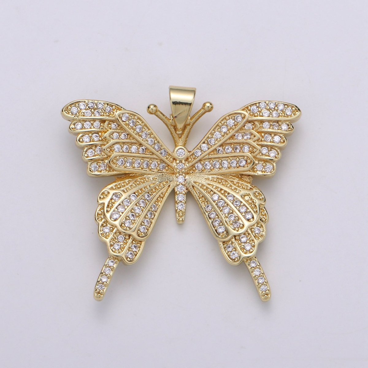 32x27mm Wholesale Gold-Filled Gold or Silver Butterfly Pendant Charm with Rhinestones, Pendant for Necklace Bracelet Anklet Making, Butterfly Zirconia Pendant J-148, J-149 - DLUXCA