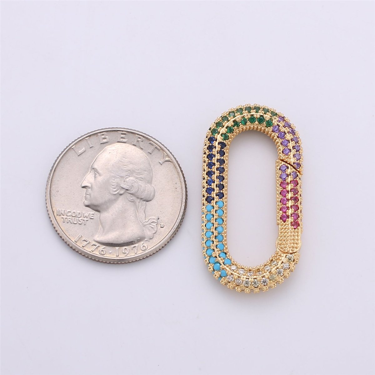 34x12mm Micro Pave Diamond Oval Clasp, Colorful Gold Silver Black Rose Gold Carabiner Snap Lock Supply for heavier chain connector Charm K-379 K-381 - DLUXCA