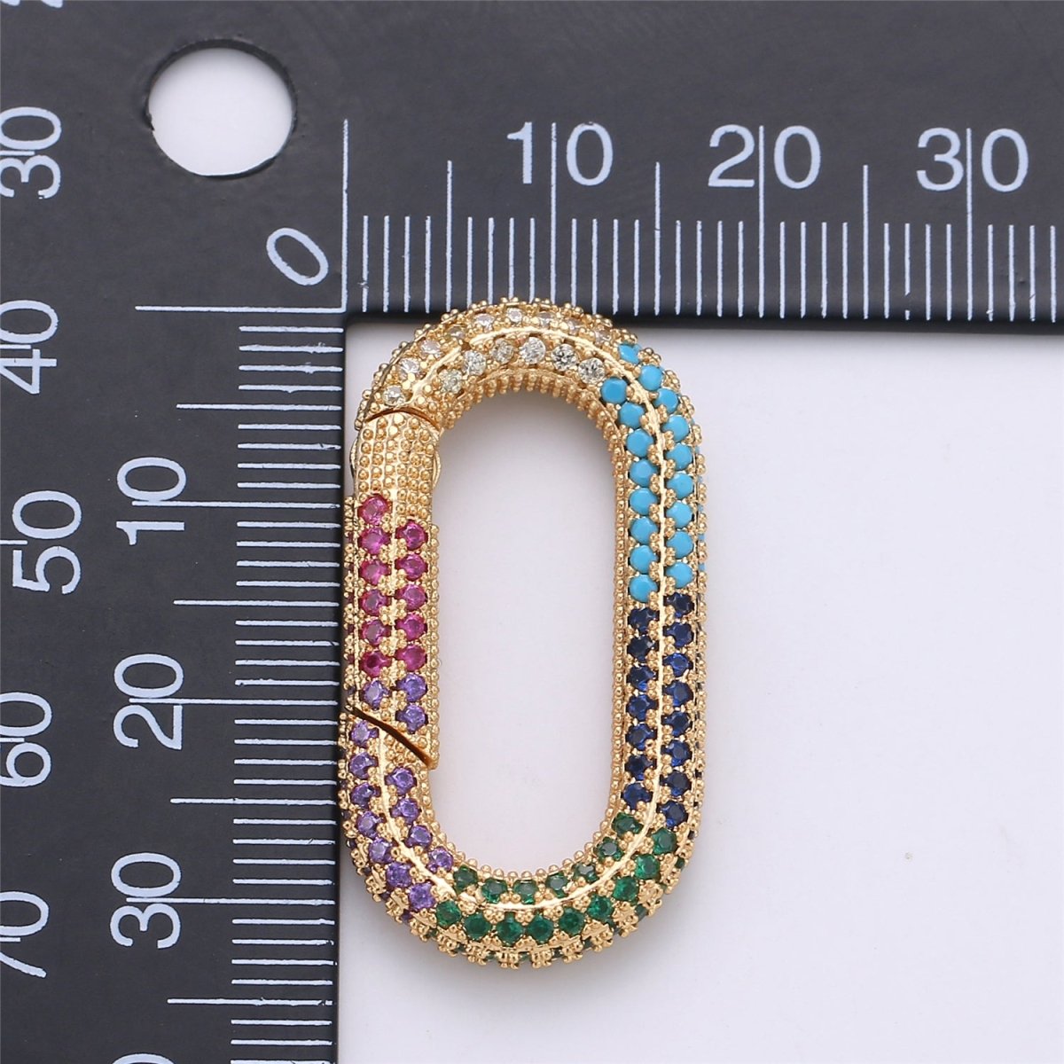 34x12mm Micro Pave Diamond Oval Clasp, Colorful Gold Silver Black Rose Gold Carabiner Snap Lock Supply for heavier chain connector Charm K-379 K-381 - DLUXCA