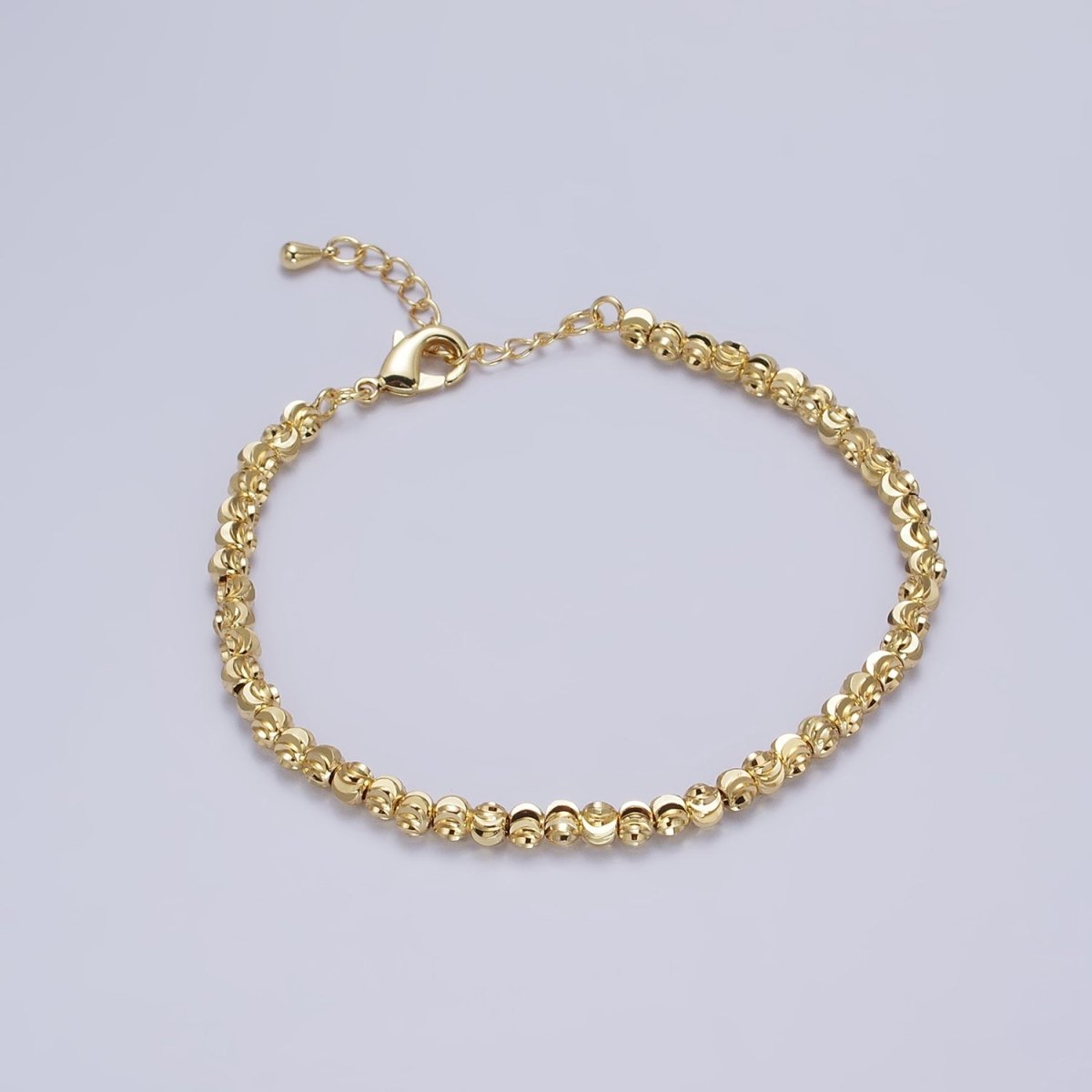 3.5mm, 2.5mm Sparkling Moon Cut Ball Beaded Ball Bracelet 7 Inch Chain Bracelet in Gold & Silver | WA-1576 - WA-1579 Clearance Pricing - DLUXCA