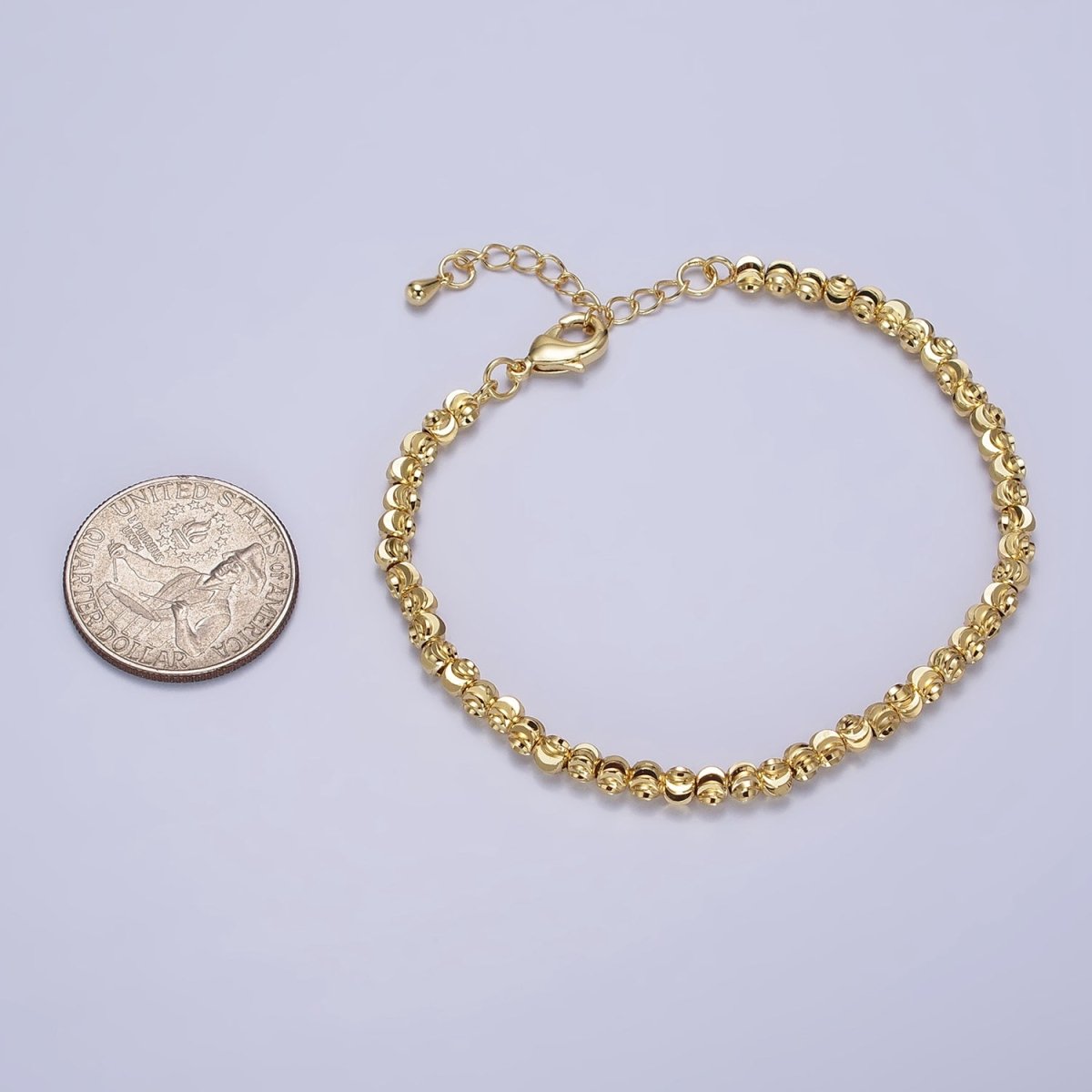 3.5mm, 2.5mm Sparkling Moon Cut Ball Beaded Ball Bracelet 7 Inch Chain Bracelet in Gold & Silver | WA-1576 - WA-1579 Clearance Pricing - DLUXCA