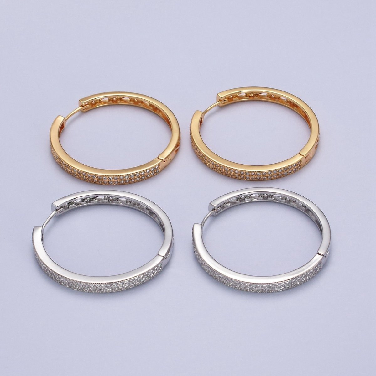 35mm Clear Micro Paved CZ Endless Hoop Minimalist Earrings | AB069 AB070 - DLUXCA