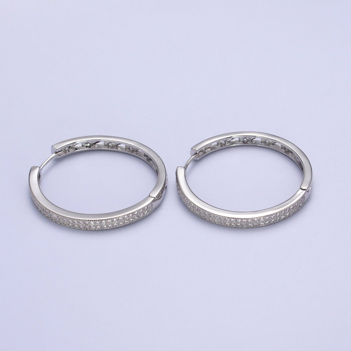 35mm Clear Micro Paved CZ Endless Hoop Minimalist Earrings | AB069 AB070 - DLUXCA