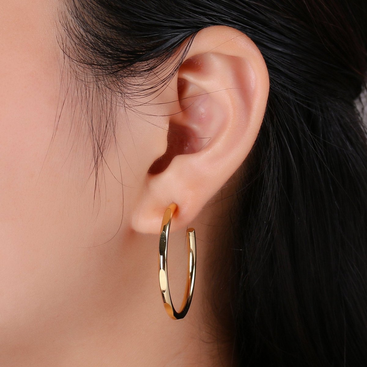 35mm Gold Hoop Earring Minimalist earring for Every day use Earring Simple Hoop Earring Q-175 - DLUXCA
