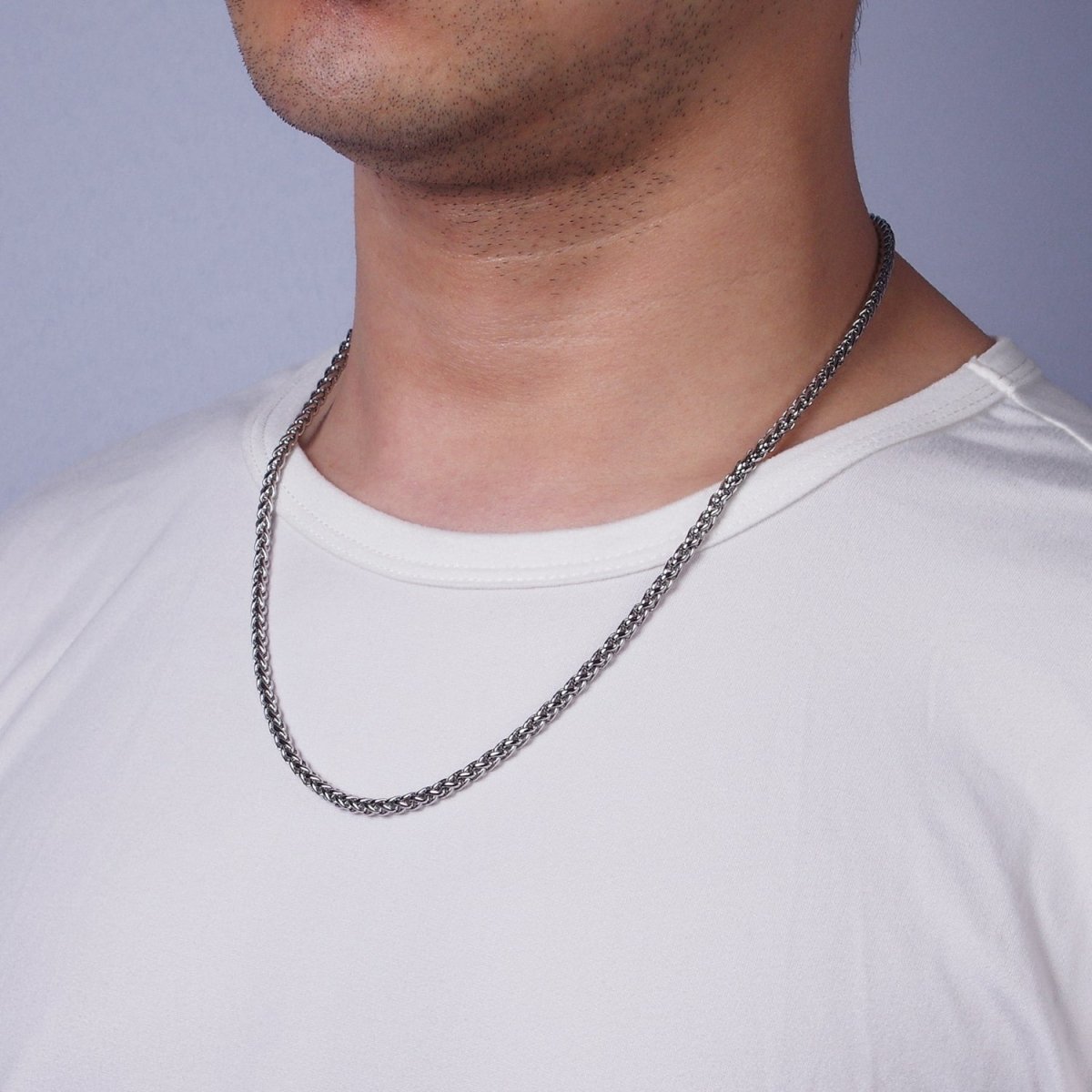 3.7mm Espiga Wheat Chain Necklaces , 21.6" or 23.6 " Chain , Lobster Clasp in Silver , Gold, Black - Wholesale Stainless Steel Chains | WA2090 to WA2092 WA2136 to WA2138 Clearance Pricing - DLUXCA