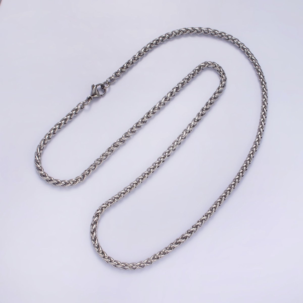 3.7mm Espiga Wheat Chain Necklaces , 21.6" or 23.6 " Chain , Lobster Clasp in Silver , Gold, Black - Wholesale Stainless Steel Chains | WA2090 to WA2092 WA2136 to WA2138 Clearance Pricing - DLUXCA