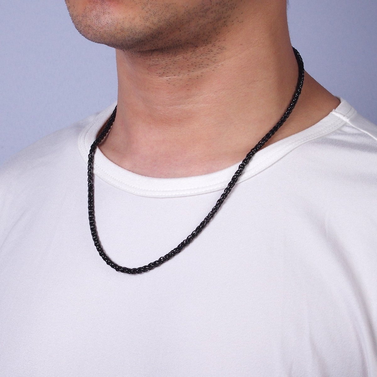 3.7mm Espiga Wheat Chain Necklaces , 21.6" or 23.6 " Chain , Lobster Clasp in Silver , Gold, Black - Wholesale Stainless Steel Chains | WA2090 to WA2092 WA2136 to WA2138 Clearance Pricing - DLUXCA