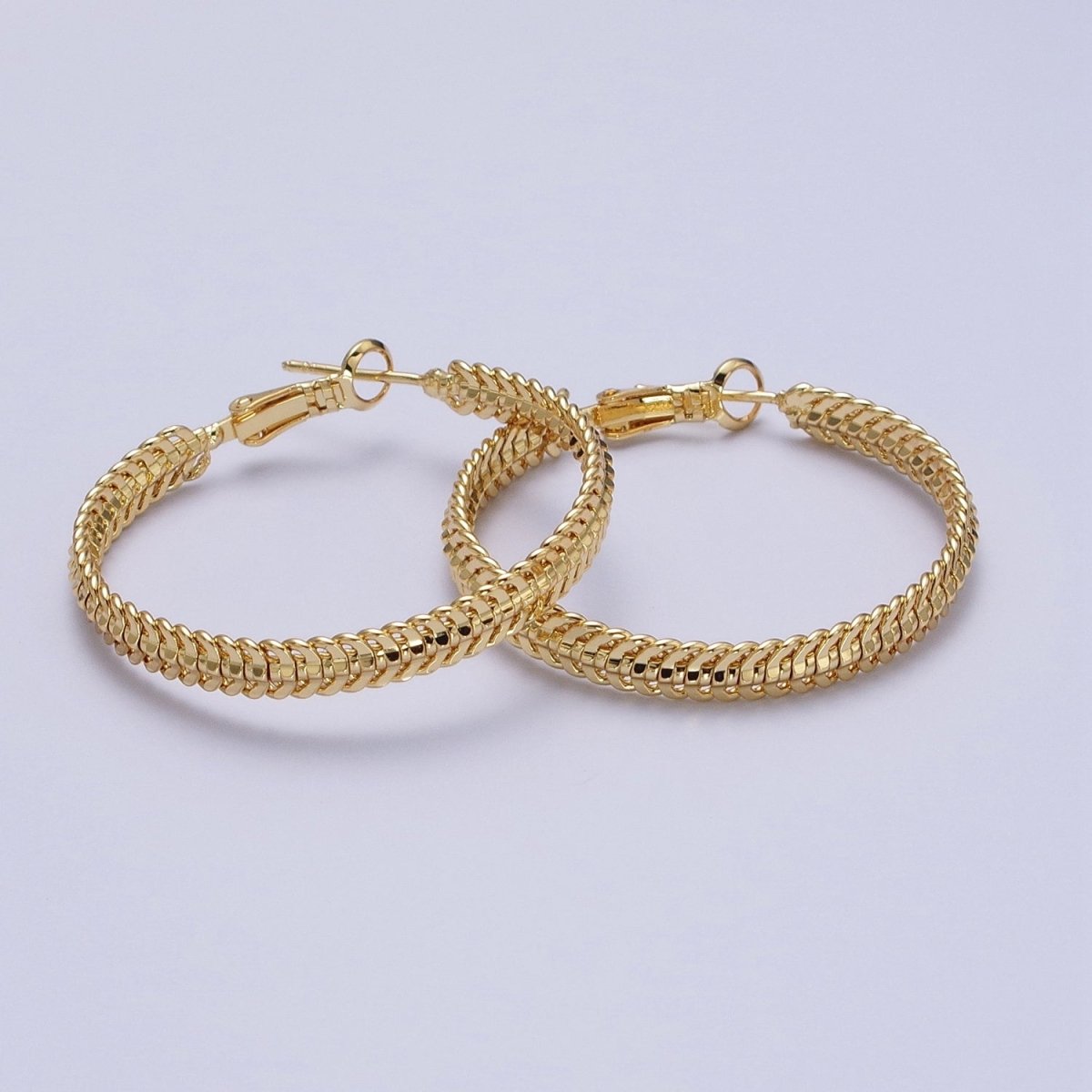 38mm Curb Snake Chain Hoops Stud Latch Statement Gold, Silver Earrings | Y-201 Y-202 - DLUXCA
