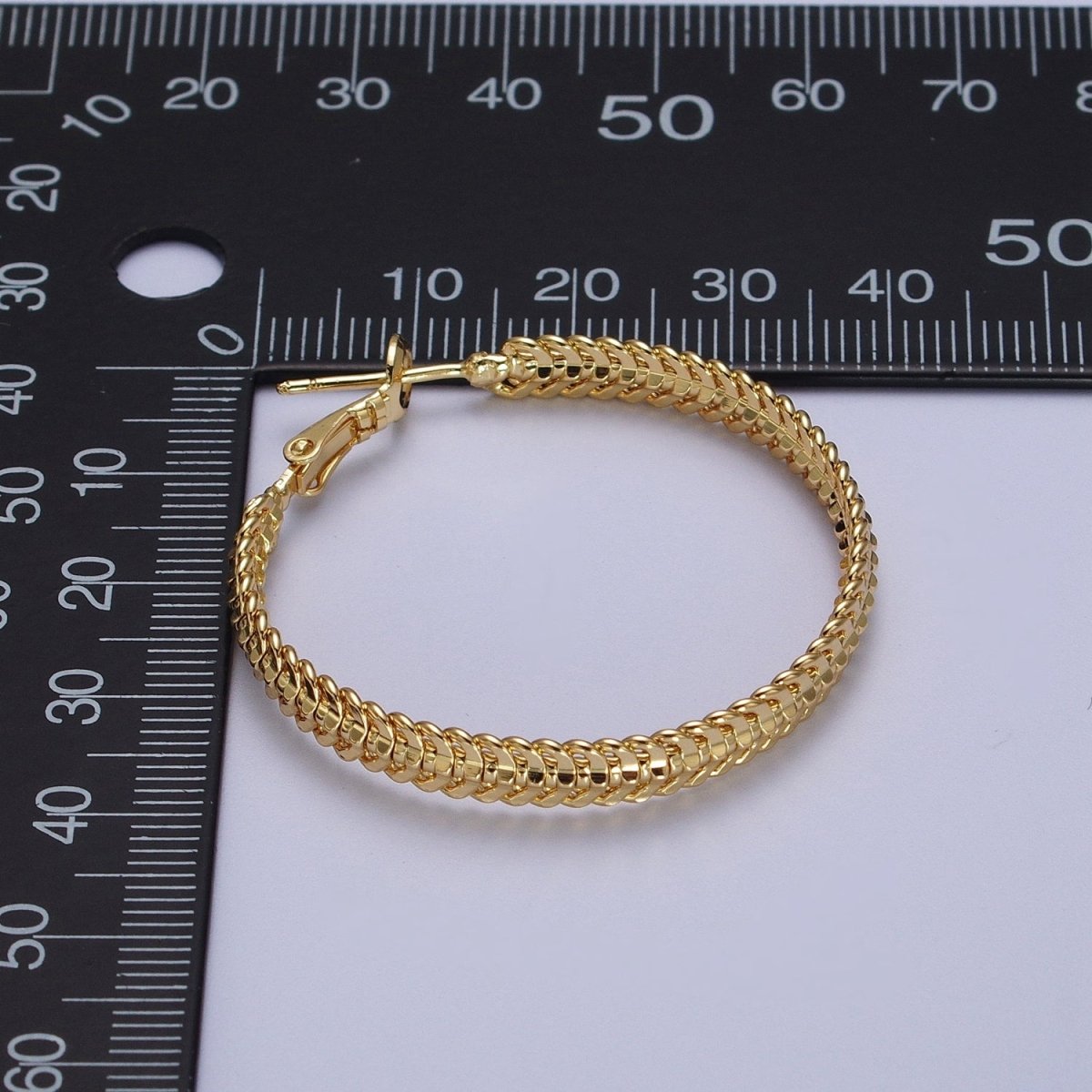 38mm Curb Snake Chain Hoops Stud Latch Statement Gold, Silver Earrings | Y-201 Y-202 - DLUXCA