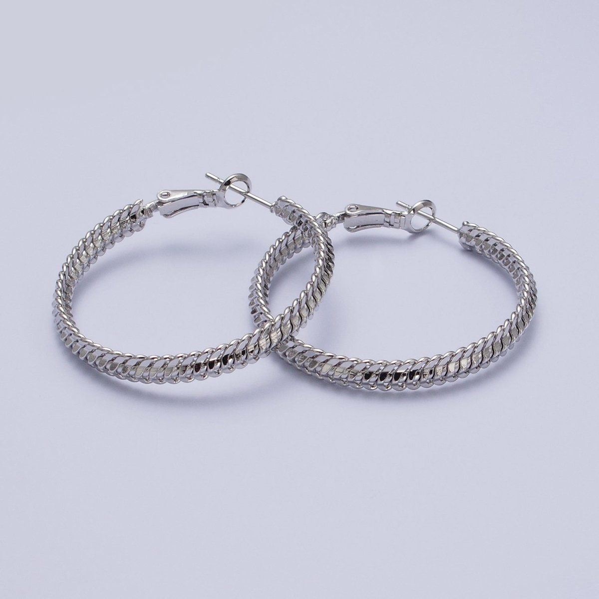 38mm Curb Snake Chain Hoops Stud Latch Statement Gold, Silver Earrings | Y-201 Y-202 - DLUXCA