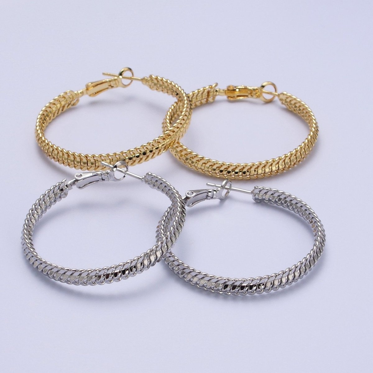 38mm Curb Snake Chain Hoops Stud Latch Statement Gold, Silver Earrings | Y-201 Y-202 - DLUXCA