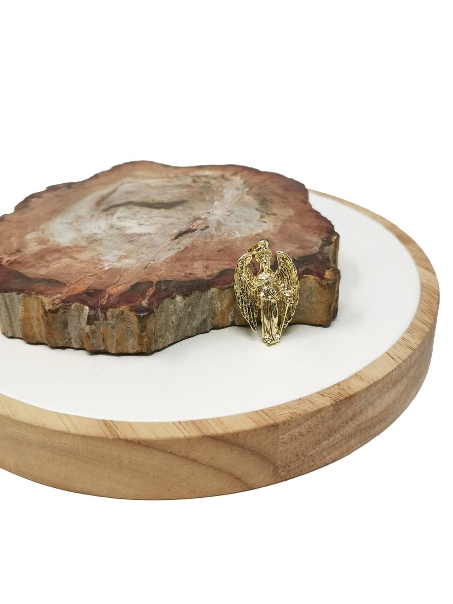 3D 18K Gold Filled Guardian Angel Pendant, Gold Angel Necklace Charm Religious Jewelry I-301 - DLUXCA