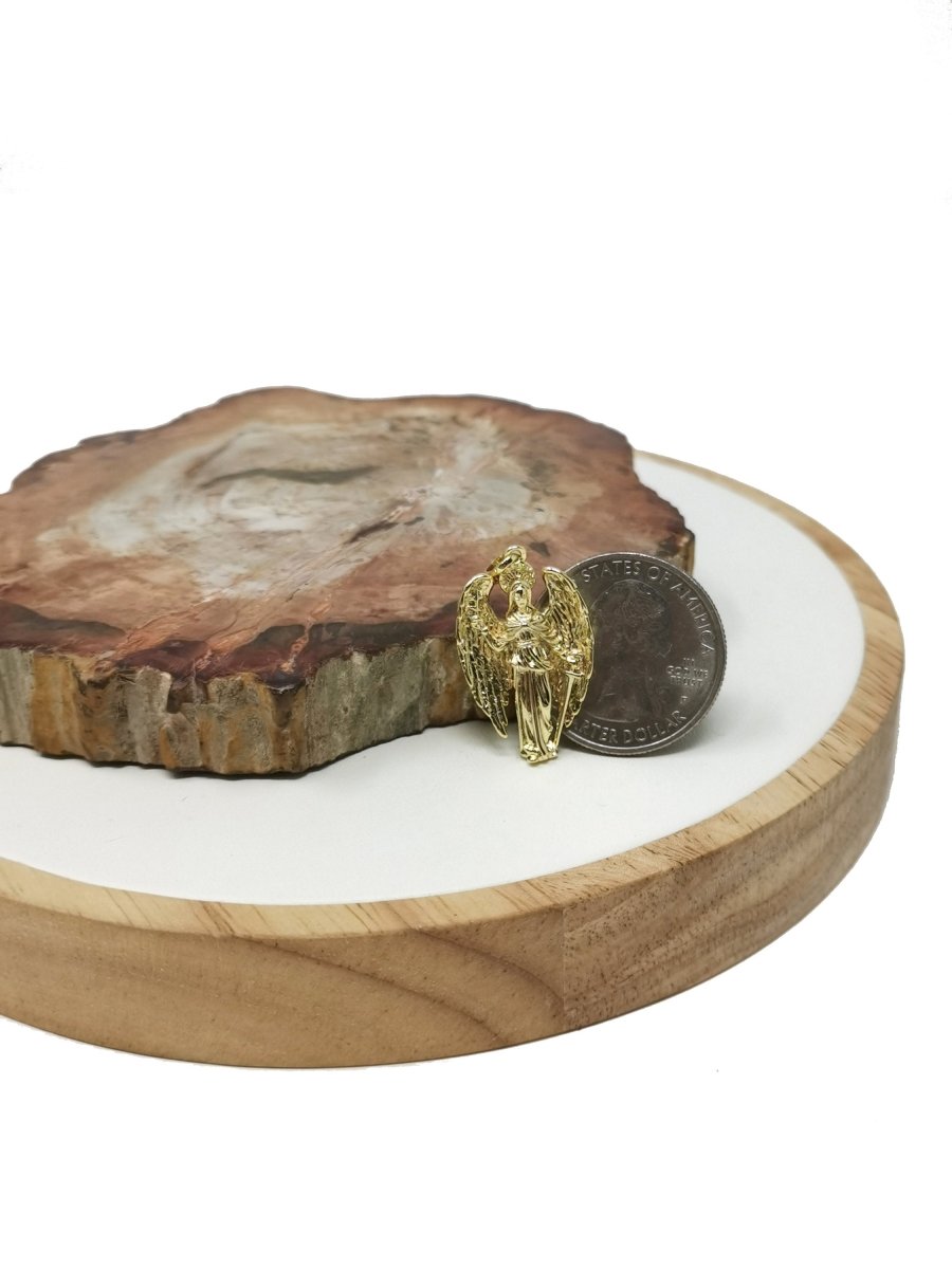 3D 18K Gold Filled Guardian Angel Pendant, Gold Angel Necklace Charm Religious Jewelry I-301 - DLUXCA