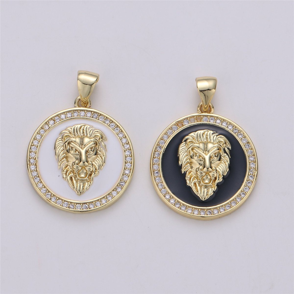 3D Micro Pave Charm Gold Filled Medallion, Lion Medallion, Lion Pendant, Lion Jewelry, Lion Necklace Charm for Statement Necklace Component I-583 - DLUXCA
