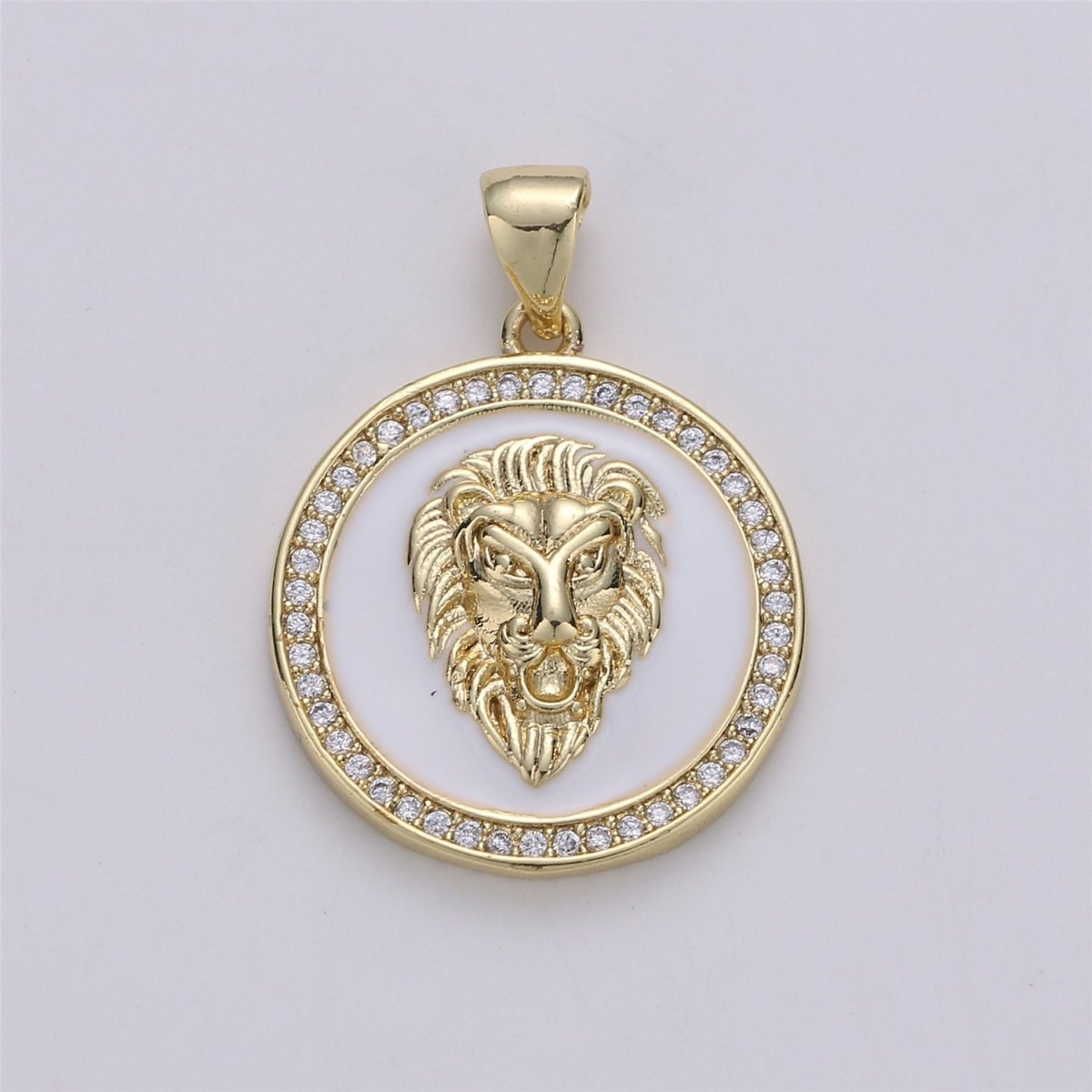 3D Micro Pave Charm Gold Filled Medallion, Lion Medallion, Lion Pendant, Lion Jewelry, Lion Necklace Charm for Statement Necklace Component I-583 - DLUXCA