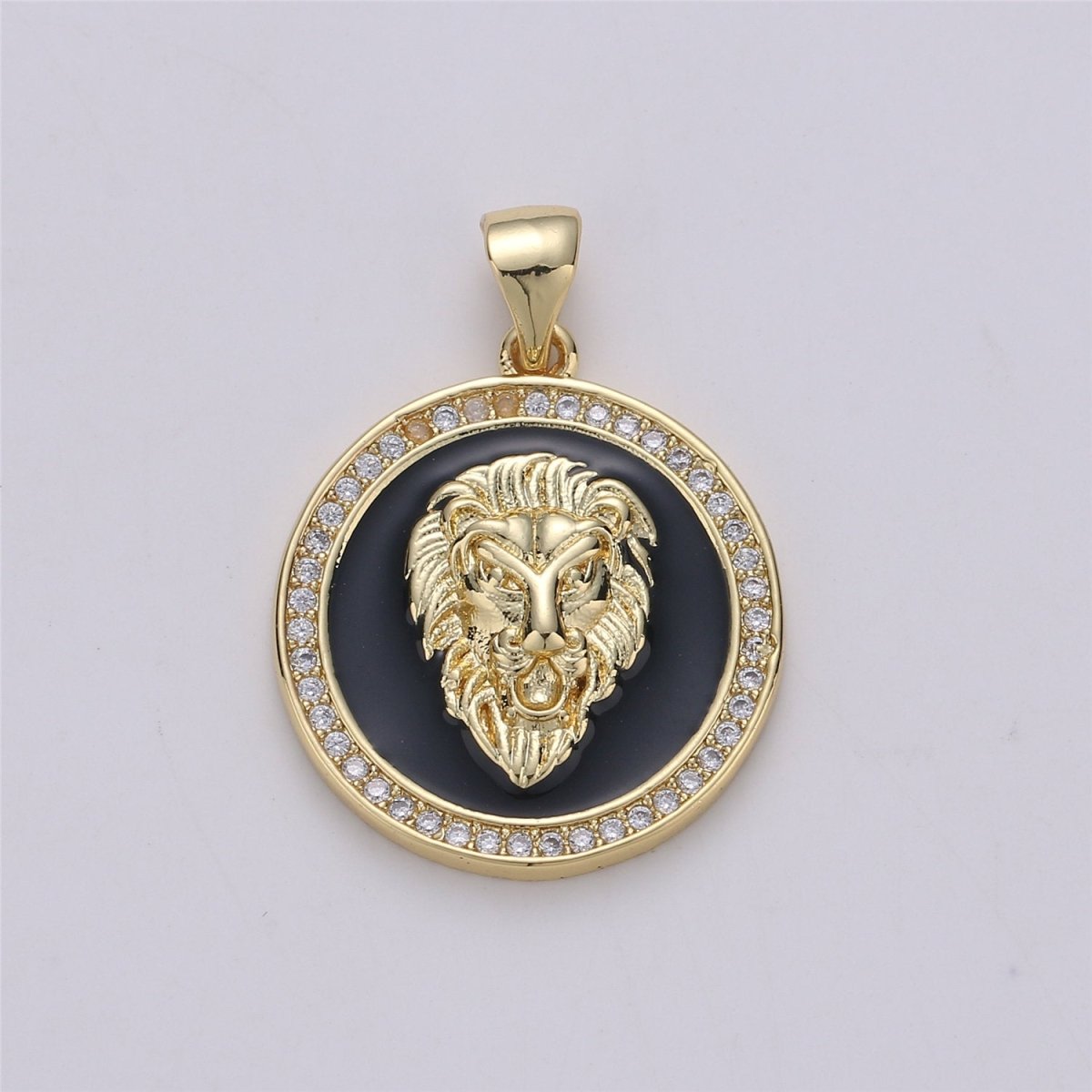 3D Micro Pave Charm Gold Filled Medallion, Lion Medallion, Lion Pendant, Lion Jewelry, Lion Necklace Charm for Statement Necklace Component I-583 - DLUXCA