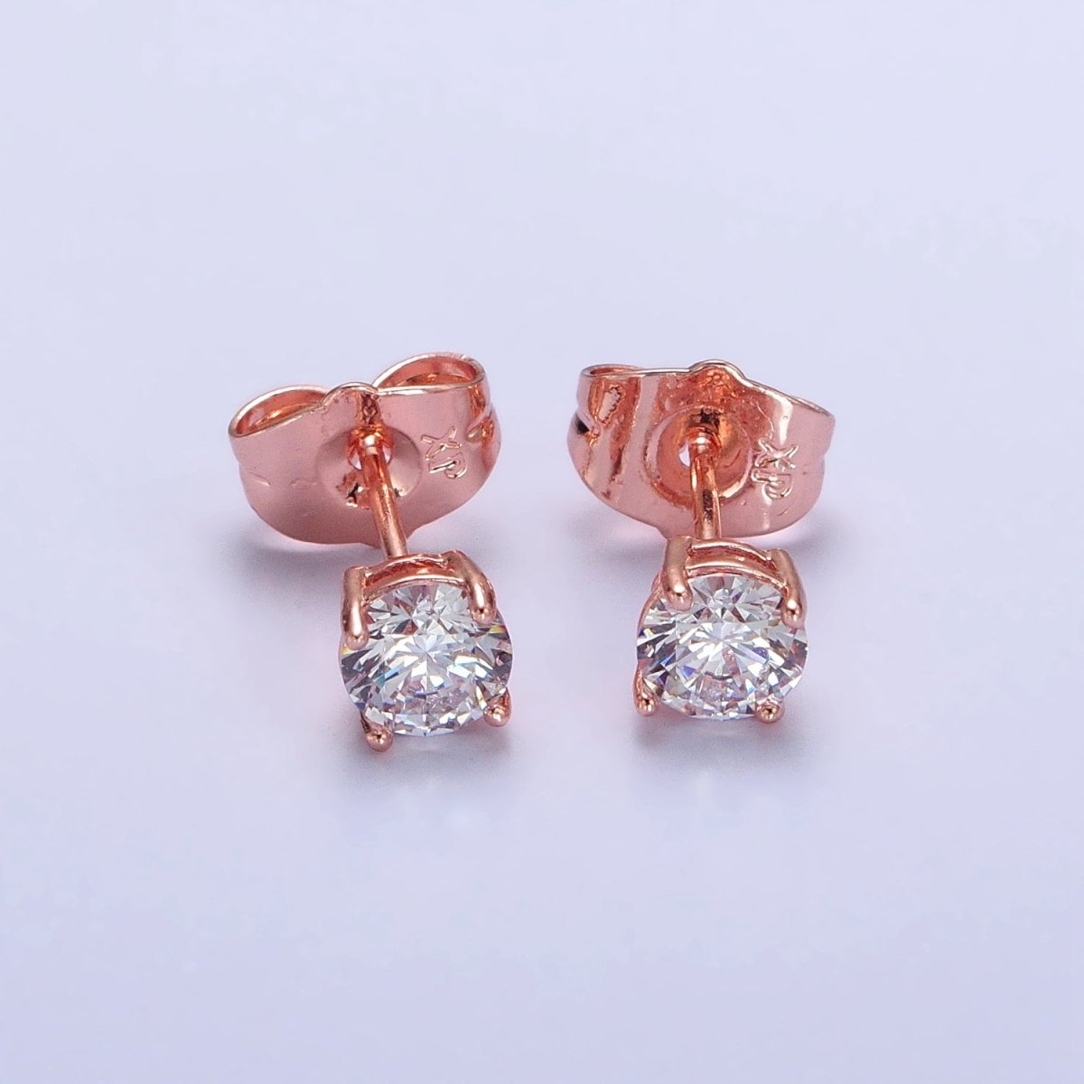 3mm, 4mm, 5mm, 6mm, 7mm, 8mm Clear Round CZ Rose Gold Stud Earrings | AB097 - AB102 - DLUXCA