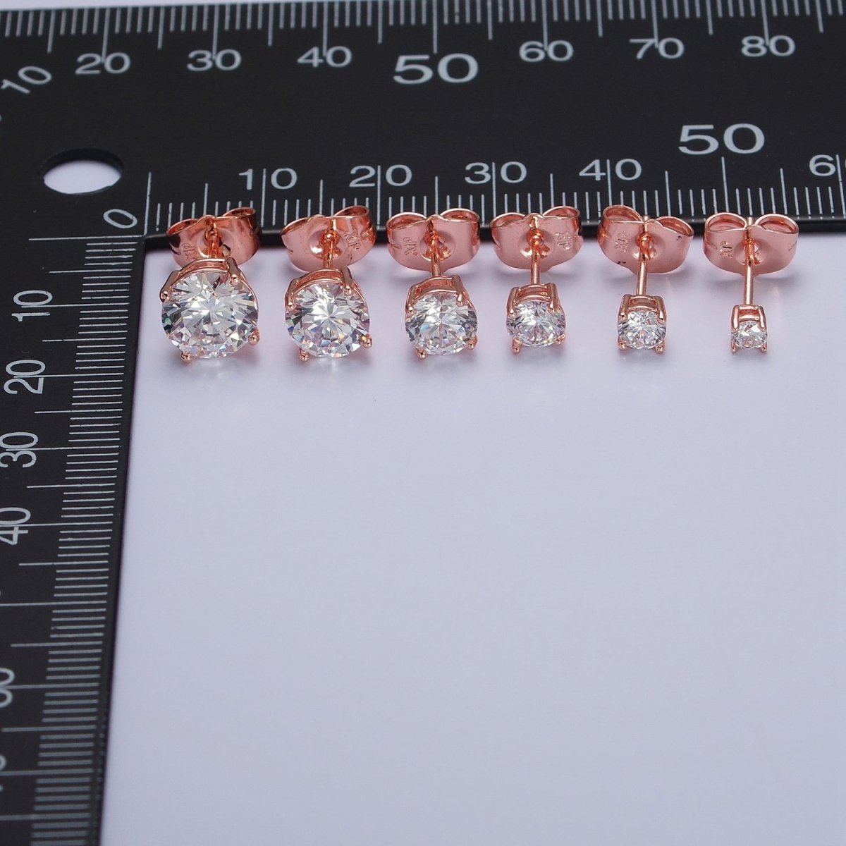 3mm, 4mm, 5mm, 6mm, 7mm, 8mm Clear Round CZ Rose Gold Stud Earrings | AB097 - AB102 - DLUXCA