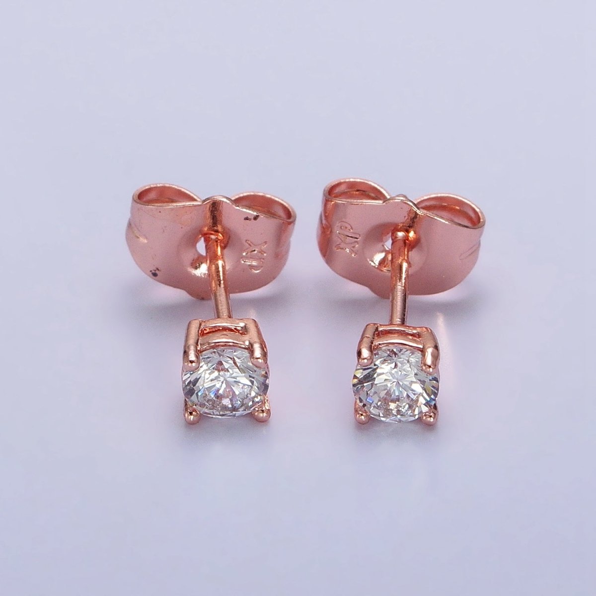 3mm, 4mm, 5mm, 6mm, 7mm, 8mm Clear Round CZ Rose Gold Stud Earrings | AB097 - AB102 - DLUXCA