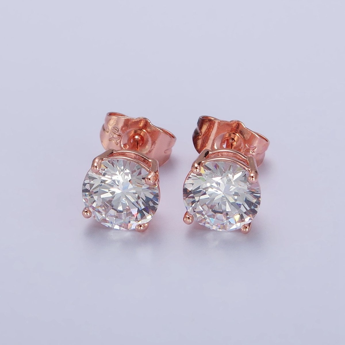 3mm, 4mm, 5mm, 6mm, 7mm, 8mm Clear Round CZ Rose Gold Stud Earrings | AB097 - AB102 - DLUXCA