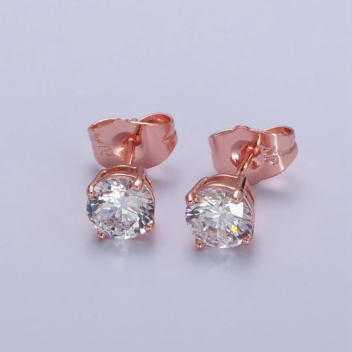 3mm, 4mm, 5mm, 6mm, 7mm, 8mm Clear Round CZ Rose Gold Stud Earrings | AB097 - AB102 - DLUXCA