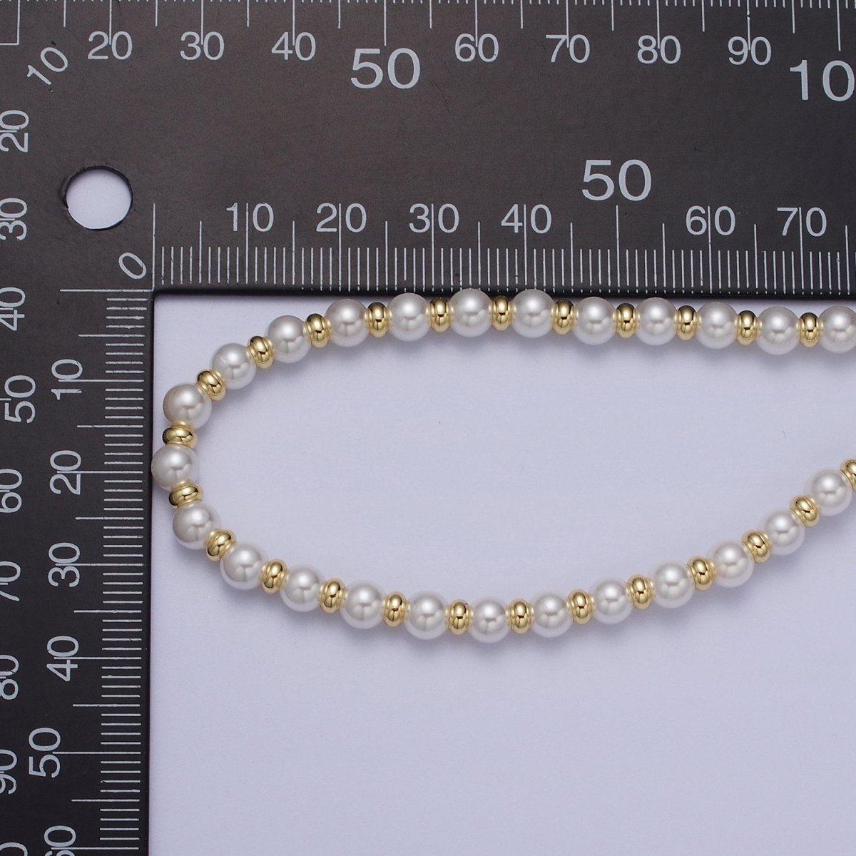 3mm, 4mm, 5mm, 6mm Round White Shell Pearl Beaded Spacer 16 Inch Gold Filled Choker Necklace | WA-1277 - WA-1280 Clearance Pricing - DLUXCA