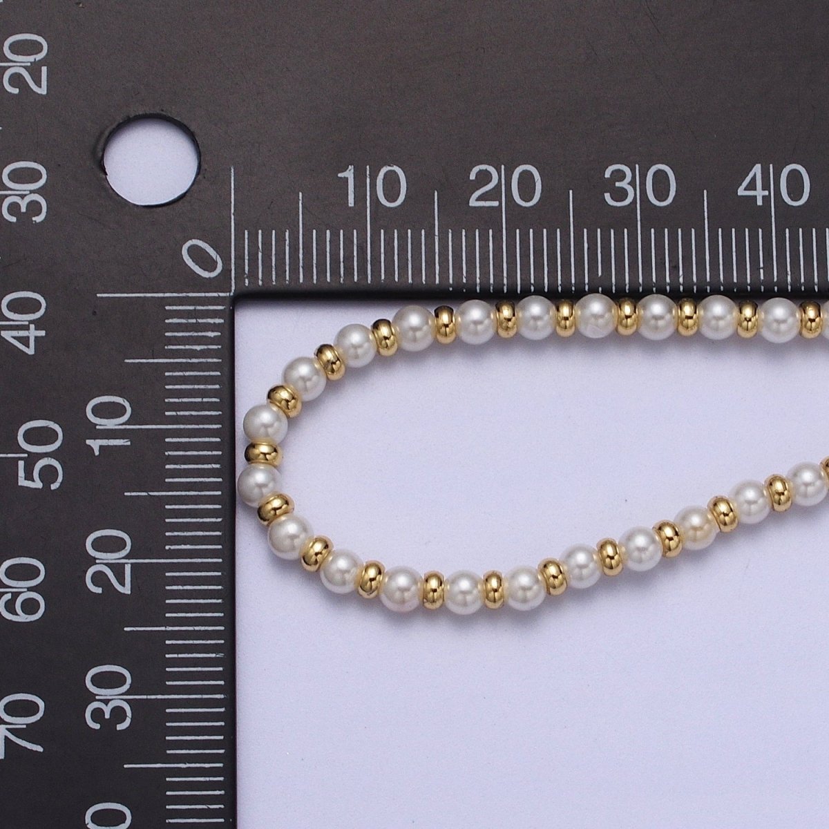 3mm, 4mm, 5mm, 6mm Round White Shell Pearl Beaded Spacer 16 Inch Gold Filled Choker Necklace | WA-1277 - WA-1280 Clearance Pricing - DLUXCA