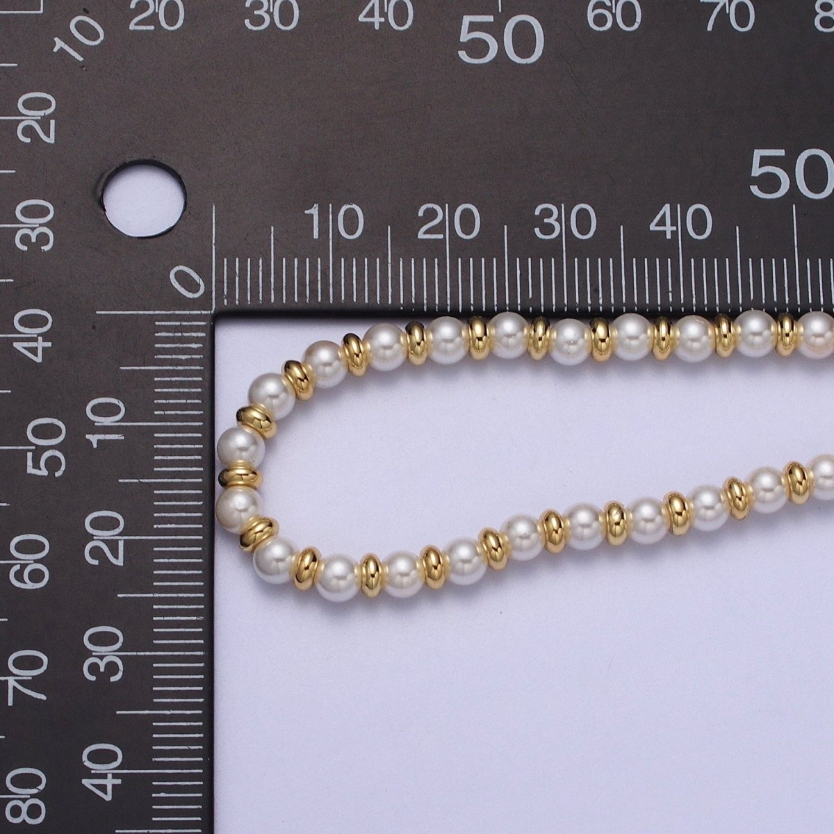 3mm, 4mm, 5mm, 6mm Round White Shell Pearl Beaded Spacer 16 Inch Gold Filled Choker Necklace | WA-1277 - WA-1280 Clearance Pricing - DLUXCA
