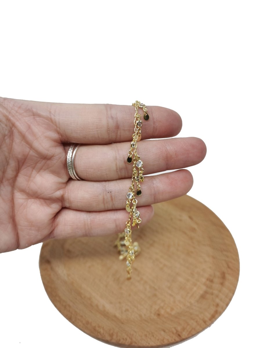 3mm Thick Micro Pave Circle, 16K Gold Rolo CABLE Chain by Yard, CZ Round Disc Charm Chain, CZ Charm size 6x3mm Disc 4x3mm, DESIGNED Chain | ROLL-008 Clearance Pricing - DLUXCA