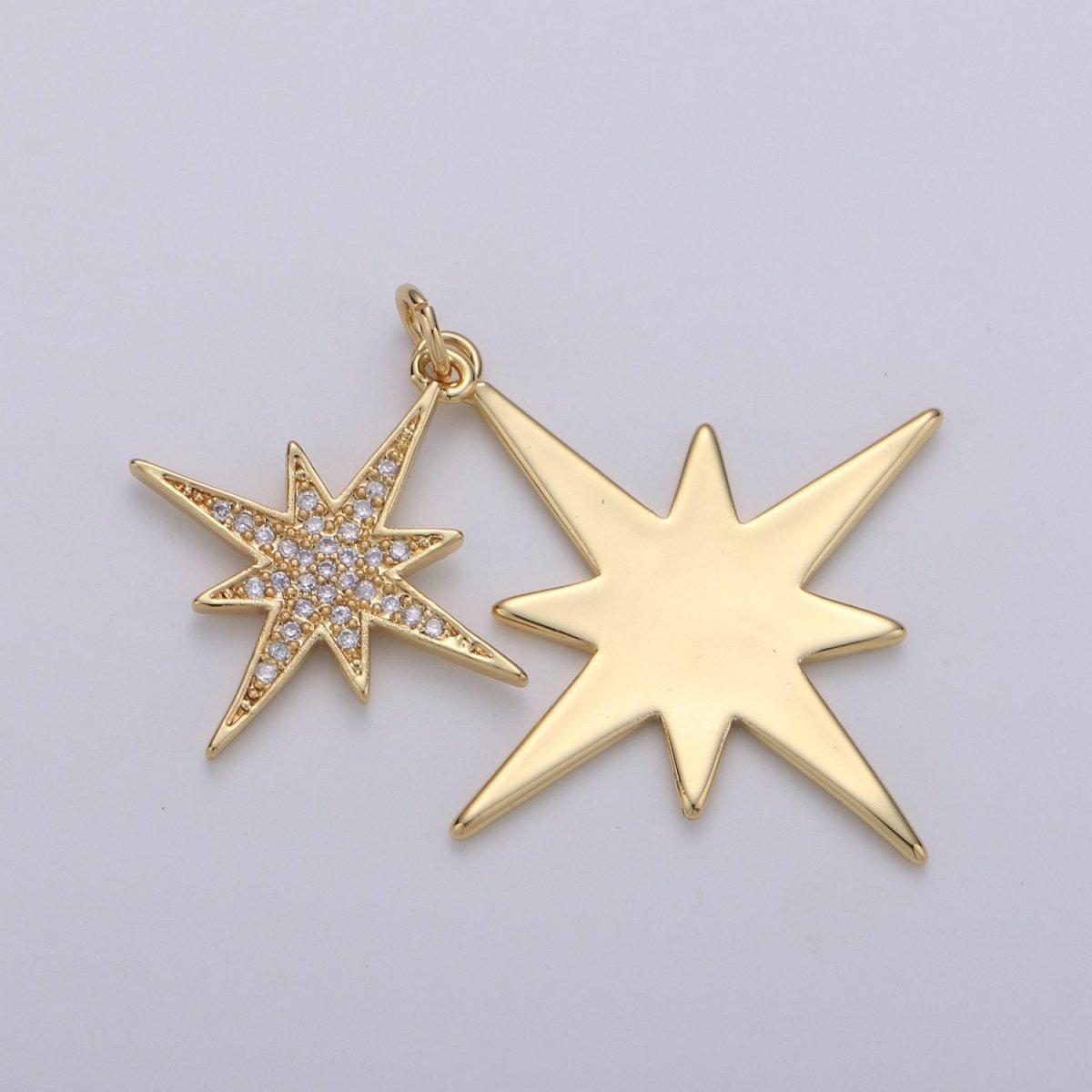 40x35m 24k Gold Filled North Star Charms, Gold Star Pendant, Celestial Jewelry Minimalist Jewelry Making supply Micro Pave Dual Star Charm D-495 - DLUXCA