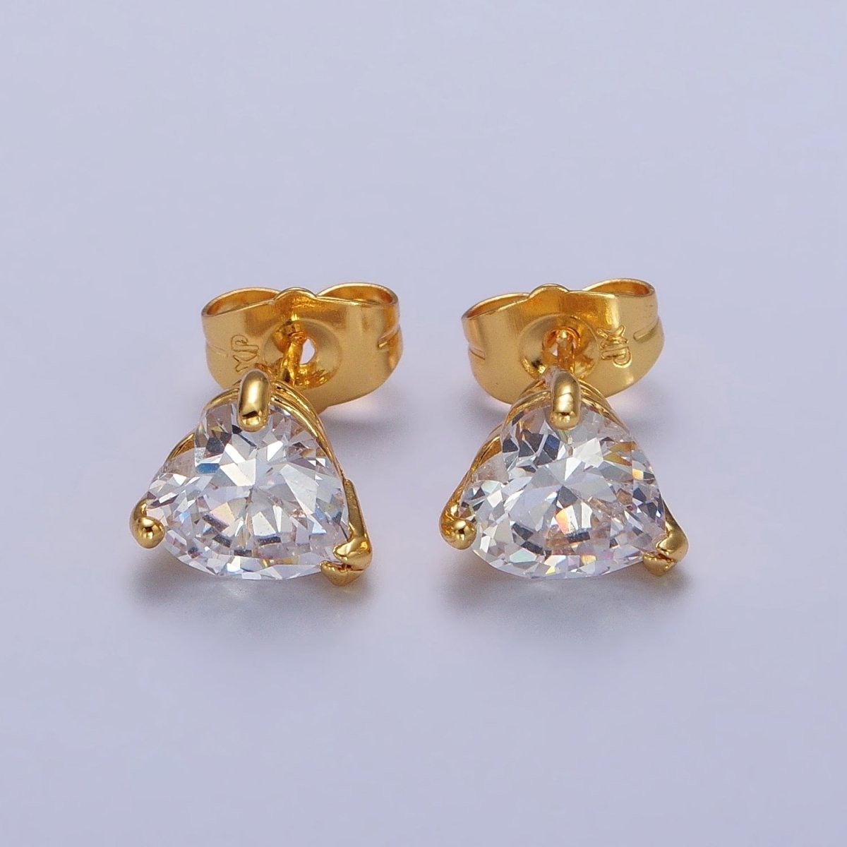4mm, 5mm, 7mm, 8mm Clear Heart CZ Gold Stud Earrings | AB083 - AB088 - DLUXCA