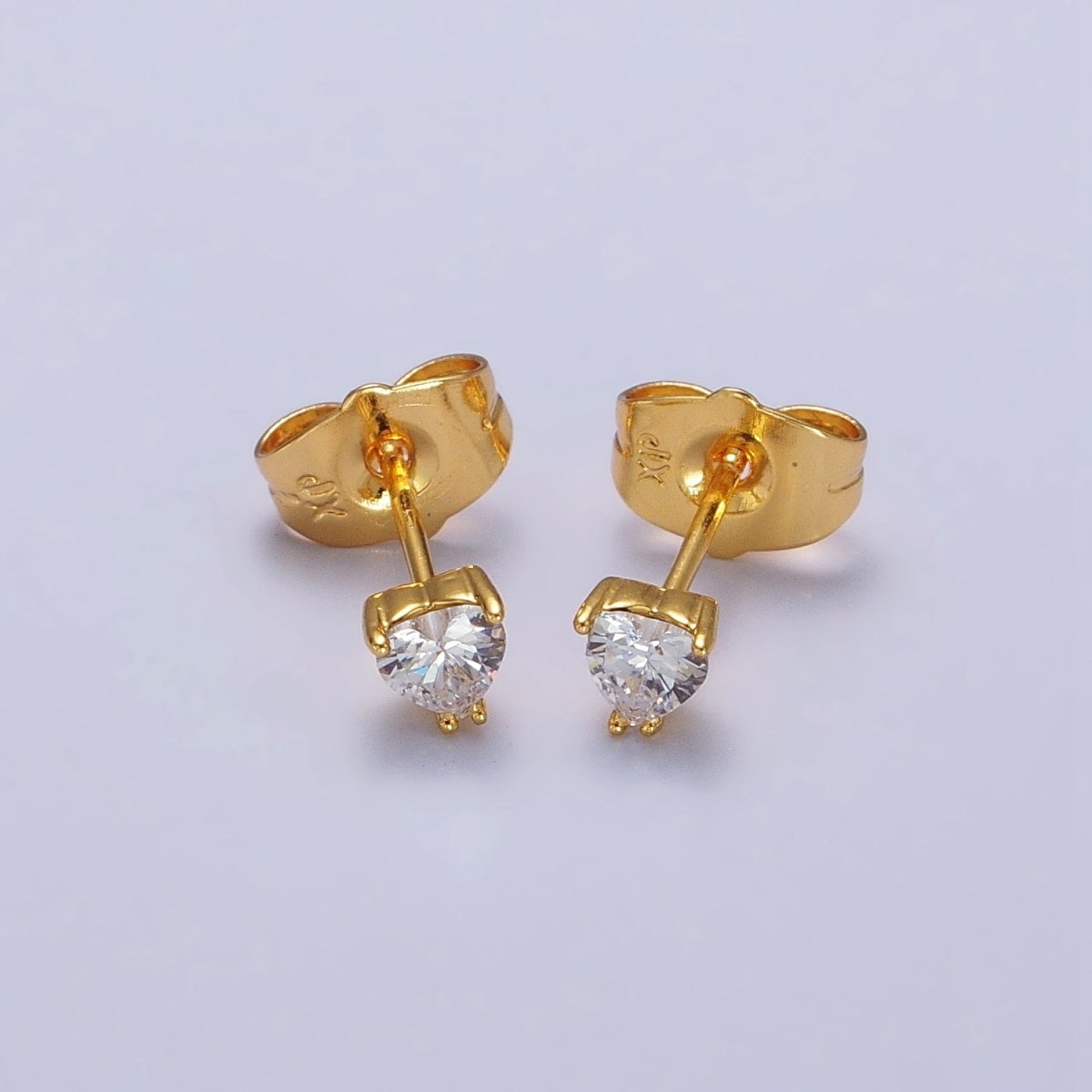 4mm, 5mm, 7mm, 8mm Clear Heart CZ Gold Stud Earrings | AB083 - AB088 - DLUXCA